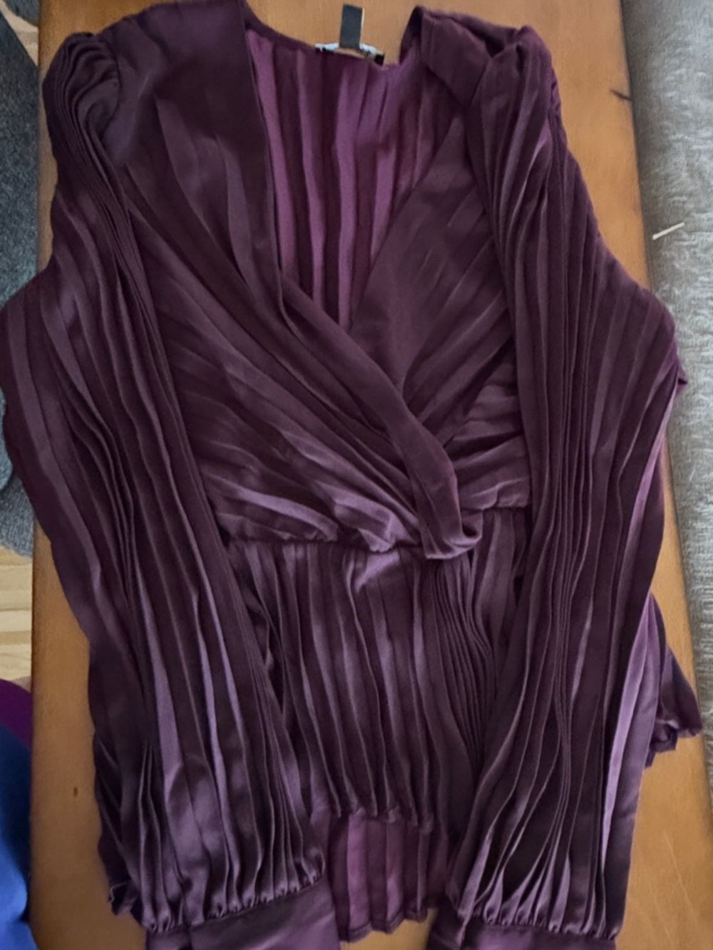 Express Plum Purple Pleated Long-Sleeve Blouse